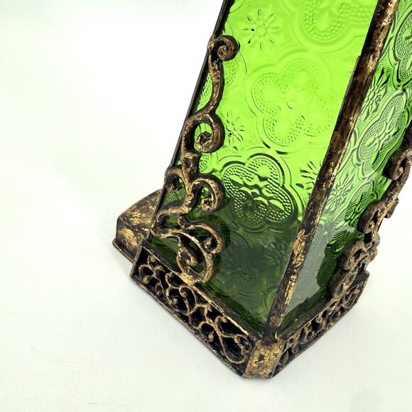 Vtg Wise Men Gold Metal Tin Green Textured Glass Candle Holder/Luminary 15”H - Picture 5 of 11
